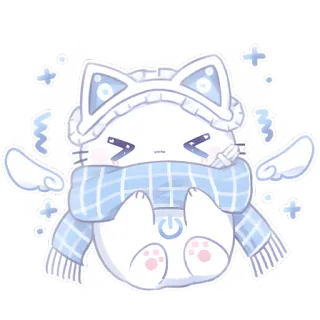 😣 고양이, 카와이, 귀여운, 겨울, 목도리, 천사, 기발한, 스티커 telegram sticker