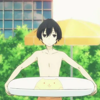 🥢 anime, cartoon, swimming, boy, float, beach telegram sticker