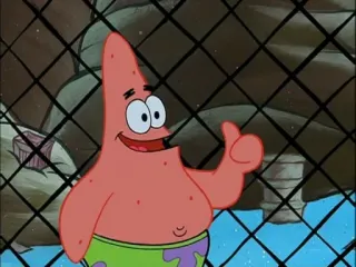 🕸 Patrick Star Spongebob Squarepants desenho animado, estrela do mar, polegar para cima, sorrindo whatsapp sticker