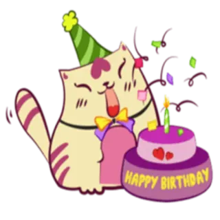 🎂 HAPPY BIRTHDAY gato, cumpleaños, fiesta, pastel, celebración, animal, confeti telegram sticker