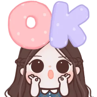 🧸 OK Dessin animé, Mignon, Fille, Ok, Accord, Approbation telegram sticker