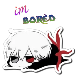 😪 im BORED aburrido, dibujos animados, anime, pelo blanco, chibi telegram sticker
