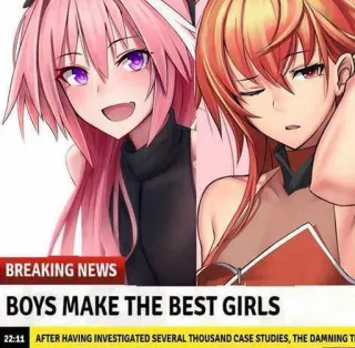 🍆 BREAKING NEWS
BOYS MAKE THE BEST GIRLS アニメ, トランスジェンダー, ミーム, 面白い, 性別, アート telegram sticker
