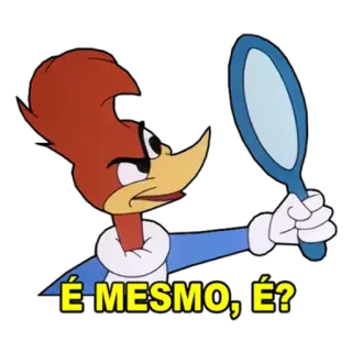 🔎 Woody Woodpecker É MESMO, É? desenho animado, pica-pau, espelho, dúvida, pergunta telegram sticker