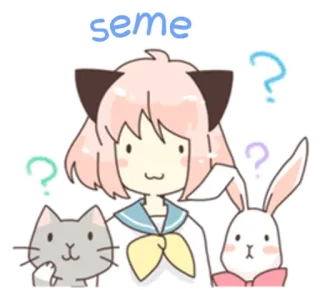 ❓ seme anime, cat, rabbit, cute, question, manga whatsapp sticker