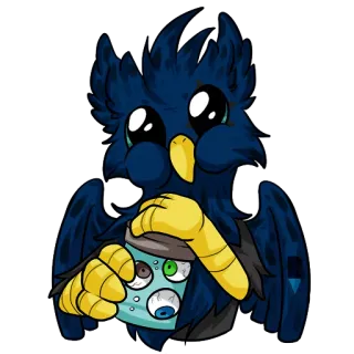 👀 sticker, cartoon, owl, eyes, blue, yellow, bird, cute telegram sticker