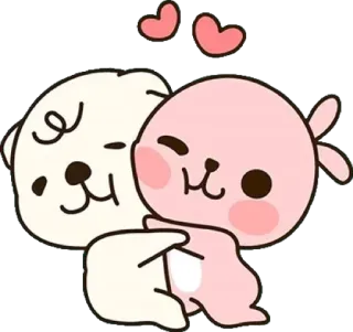 💕 cute, animals, bear, rabbit, hug, love telegram sticker