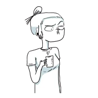 😶 การ์ตูน, ผู้หญิง, กาแฟ, เช้า, เครื่องดื่ม, ชา telegram sticker