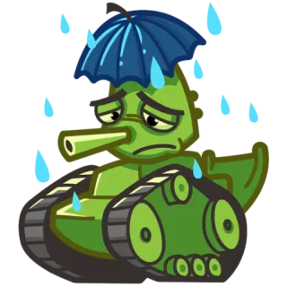 ☔ panzer, fahrzeug, militär, cartoon, traurig, regenschirm, regen whatsapp sticker