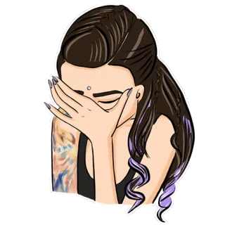 🤦‍♀️ woman, hiding, cartoon, girl, sad, brunette telegram sticker