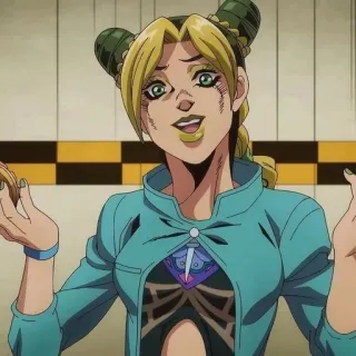 😄 Jolyne Cujoh JoJo's Bizarre Adventure 애니메이션, 죠죠, 스톤 오션, 죠린, 캐릭터, 금발, 초록 telegram sticker