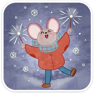❄️ mysz, fajerwerki, święto, zima, nowy rok, świąteczny, kreskówka telegram sticker