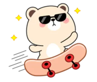 😀 ours, skateboard, lunettes de soleil, dessin animé, mignon, animal, autocollant whatsapp sticker