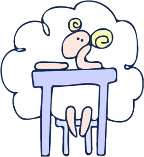 😐 แกะ, โต๊ะ, การ์ตูน, สัตว์, นั่ง, ภาพประกอบ telegram sticker
