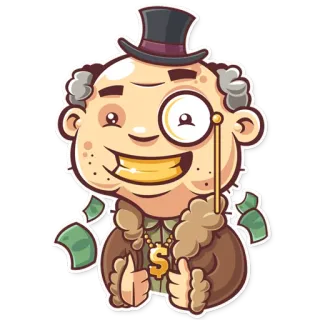 🤑 dinero, rico, riqueza, dólar, dibujo animado, personaje, viejo, hombre telegram sticker