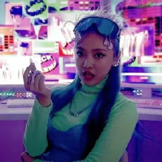 🦋 여자, 가운데 손가락, 파란 머리, 모욕적인 제스처, 인물 사진, 패션 telegram sticker