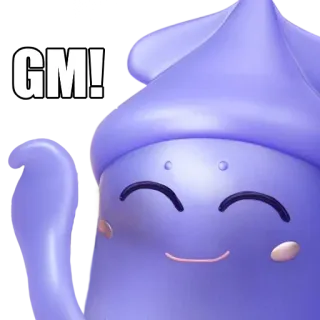 👋 GM! bom dia, fofo, amigável, cumprimento, roxo, alegre whatsapp sticker