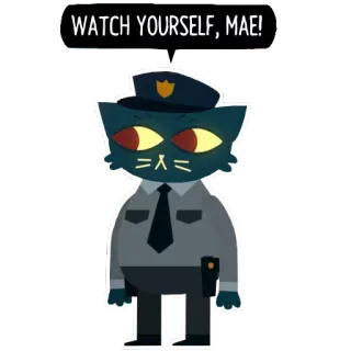 👀 Mae WATCH YOURSELF, MAE! кот, полиция, Night in the Woods, офицер telegram sticker