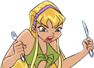 🔪 Stella Winx Club fada, bravo, garfo, faca, animação telegram sticker
