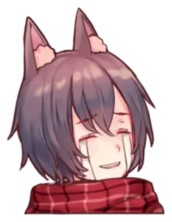 😭 anime, cartoon, wolf ears, crying, sad, emotional, scarf, character telegram sticker