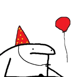 😐 orang lidi, ulang tahun, balon, perayaan, pesta, kartun telegram sticker