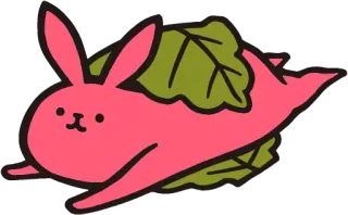 😝 Hase, Tier, niedlich, rosa, Blatt, Cartoon whatsapp sticker