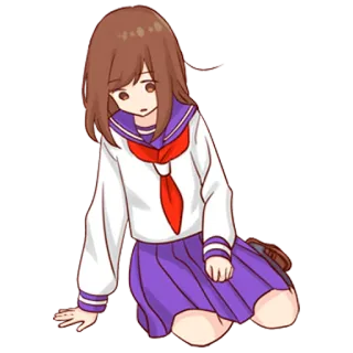 🙁 Anime, Fille, Uniforme scolaire, Assise, Mignon, Triste, Cheveux bruns telegram sticker