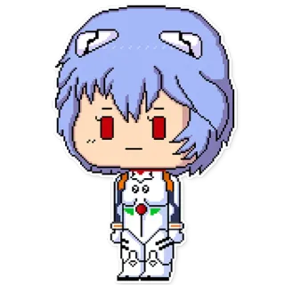 😐 Rei Ayanami Neon Genesis Evangelion anime, manga, evangelion, rei ayanami, pixel art telegram sticker