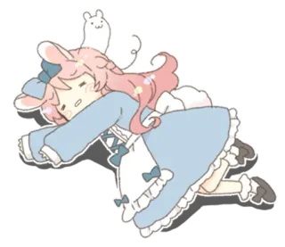🐰 Anime, Carino, Dormire, Orecchie da coniglio, Kawaii, Capelli rosa, Vestito telegram sticker