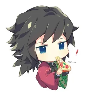 🍕 Giyu Tomioka Demon Slayer のた 动漫, 鬼灭之刃, 富冈义勇, Q版, 披萨, 食物 whatsapp sticker