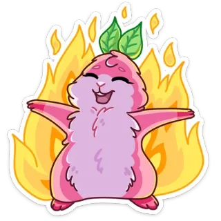 🔥 สติกเกอร์, การ์ตูน, สัตว์, น่ารัก, สีชมพู, ไฟ, มีความสุข telegram sticker