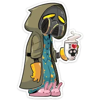 ☕️ I (heart) SKULL autocollant, masque à gaz, crâne, café, hazmat, chaussons lapin, illustration telegram sticker