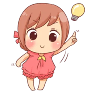 ☝ 漫画, 女の子, 電球, アイデア, かわいい, キャラクター telegram sticker