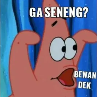 👍 Patrick Star Spongebob Squarepants GA SENENG?
BEWAN DEK 뚱이, 스폰지밥, 만화, 웃긴, GA SENENG?, BEWAN DEK telegram sticker