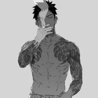 🚬 người đàn ông, thuốc lá, hình xăm, hút thuốc, phong cách anime, minh họa, nghệ thuật whatsapp sticker