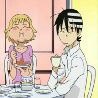 🌟 Death the Kid Soul Eater anime, eating, character, cartoon whatsapp sticker