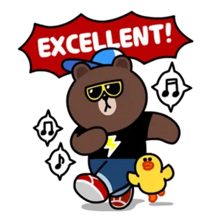 👍 Brown Bear EXCELLENT! мультфильм, медведь, утка, отлично, счастливый, музыка telegram sticker