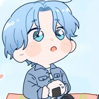 🥺 Anime, Chibi, Fofo, Desenho animado, Onigiri, Menino, Cabelo azul telegram sticker