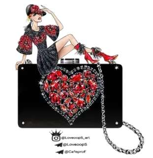 ❤ Modeillustration, Frau, Handtasche, Rot, Schwarz, Glamour, Stil, Kunst telegram sticker