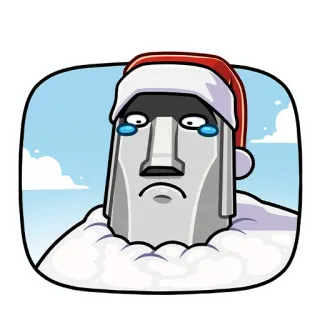 🗿 Moai, Ilha de Páscoa, Natal, Triste, Chorando, Gorro de Papai Noel, Desenho animado telegram sticker