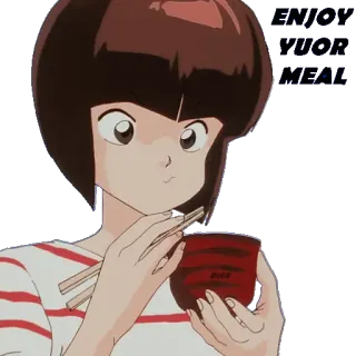 🍝 Anime, Comiendo, Palillos chinos, Cuenco, Chica whatsapp sticker