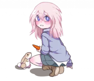 🙁 anime, gadis, kelinci, wortel telegram sticker