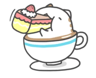 🍰 고양이, 케이크, 커피, 귀여운, 카와이, 디저트, 동물 telegram sticker