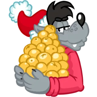 🍊 lobo, navidad, gorro de Papá Noel, amarillo, personaje, dibujos animados telegram sticker
