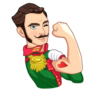 😘 uomo, baffi, cuore rosso, bicipite, personaggio storico telegram sticker