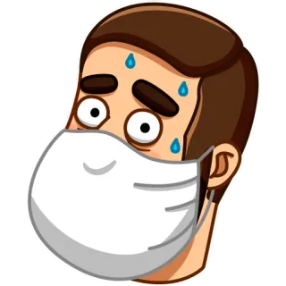 😷 masque, visage, expression, dessin animé, sueur, inquiet, covid telegram sticker