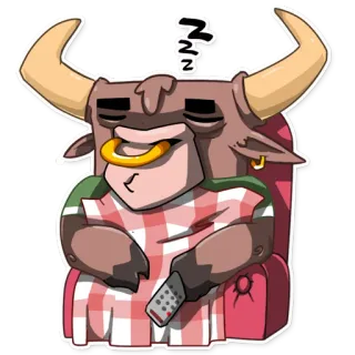 😴 Stier, Tier, Cartoon, schlafend, entspannt, bequem, Fernbedienung telegram sticker