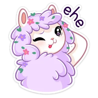 😔 ehe lama, carino, animale, alpaca, fiori, kawaii, adesivo, che fa l'occhiolino whatsapp sticker
