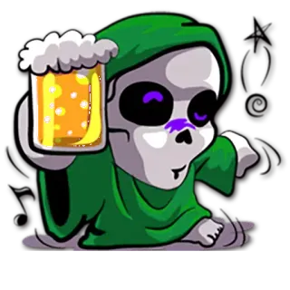 🍺 만화, 해골, 맥주, 음주, 녹색 로브, 알코올 telegram sticker