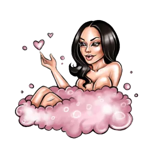 ☺️ woman, bubble bath, heart, cartoon, beauty, pink telegram sticker